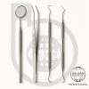 Four-piece Balban dental student examination kit on a white ground: mouth mirror, college tweezers, double-ended explorer and double-ended sickle explorer, with Balban Industries globe mark.